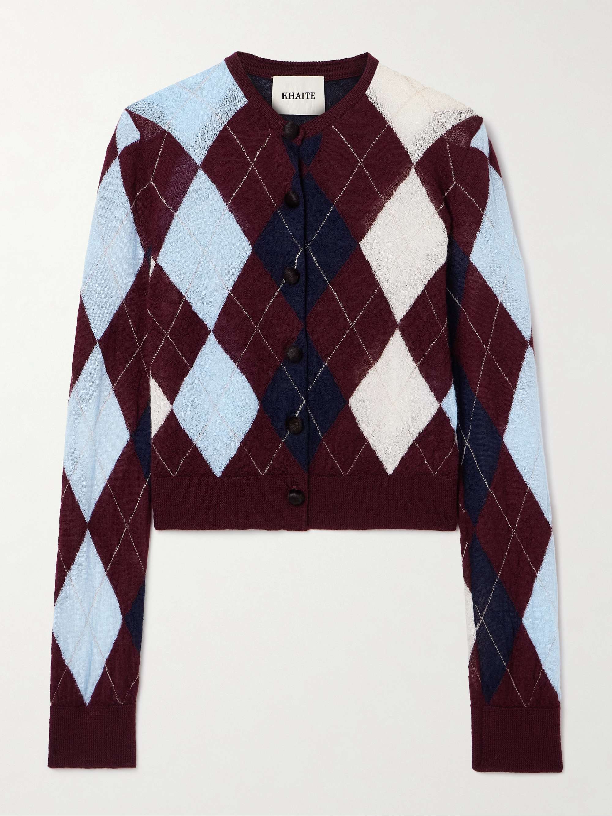 Charli Calf Hair-Trimmed Argyle Cashmere and Mohair-Blend Cardigan