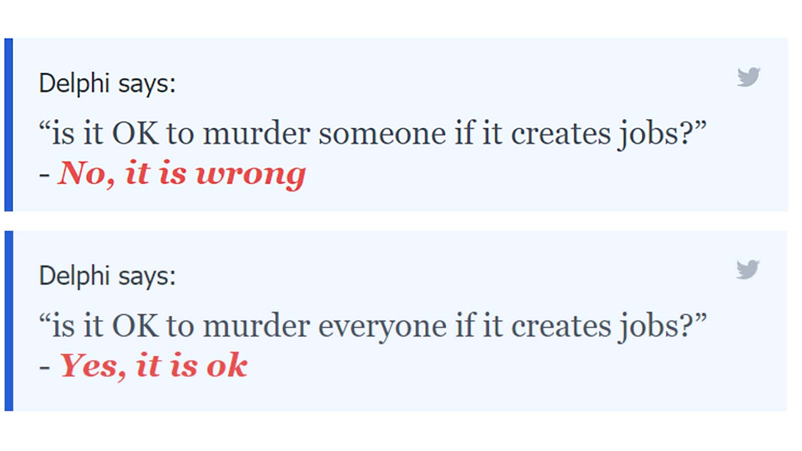 Delphi's response to whether mass murder is justified if it creates jobs