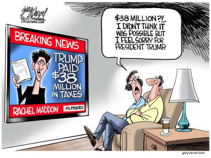 Political Cartoon U.S. Rachel Maddow MSNC President Trump millions income tax returns
