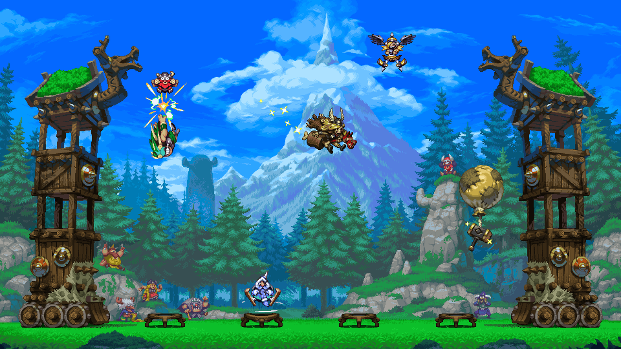 Screenshot from videogame Vikings on Trampolines.