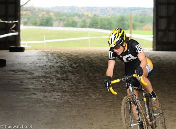 Andrea Smith (Ladies First Racing) exits the barn with one lap to go