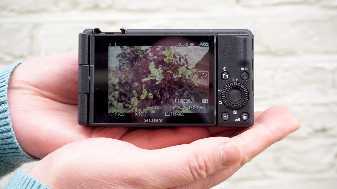 Sony ZV-1 II camera in the hand with rear screen