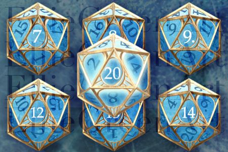 Blue crystal dice with gold cage modded into Baldur's Gate 3