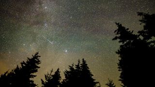 In this 30-second exposure, a meteor streaks across the sky during the annual Perseid meteor shower in 2021, as seen from West Virginia. Credit: NASA/Bill Ingalls NASA/Bill Ingalls