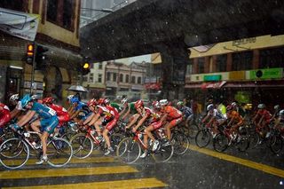 The peloton battled torrential rain in the final stage last year