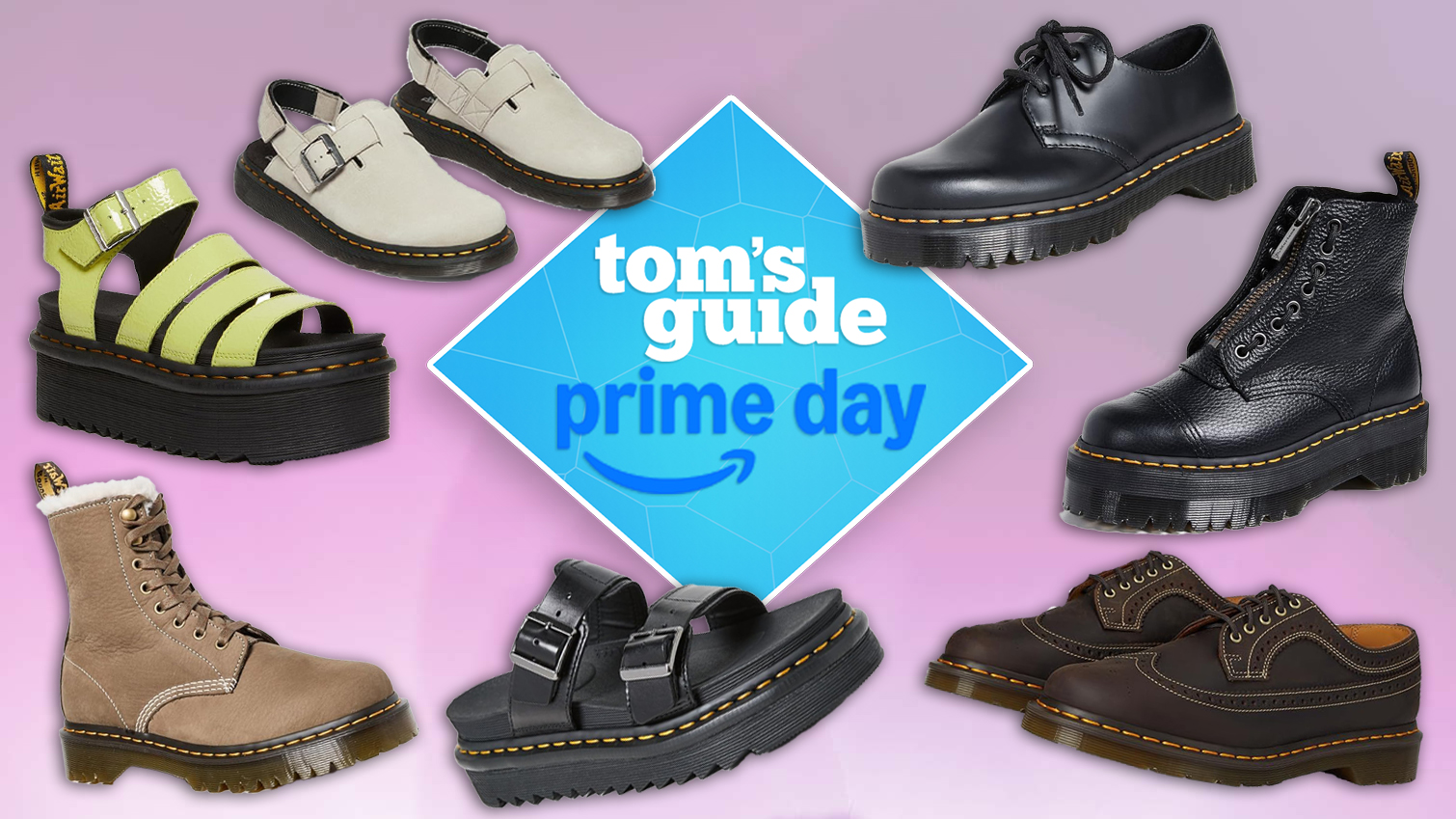 An array of Doc Martens shoes, boots and sandals