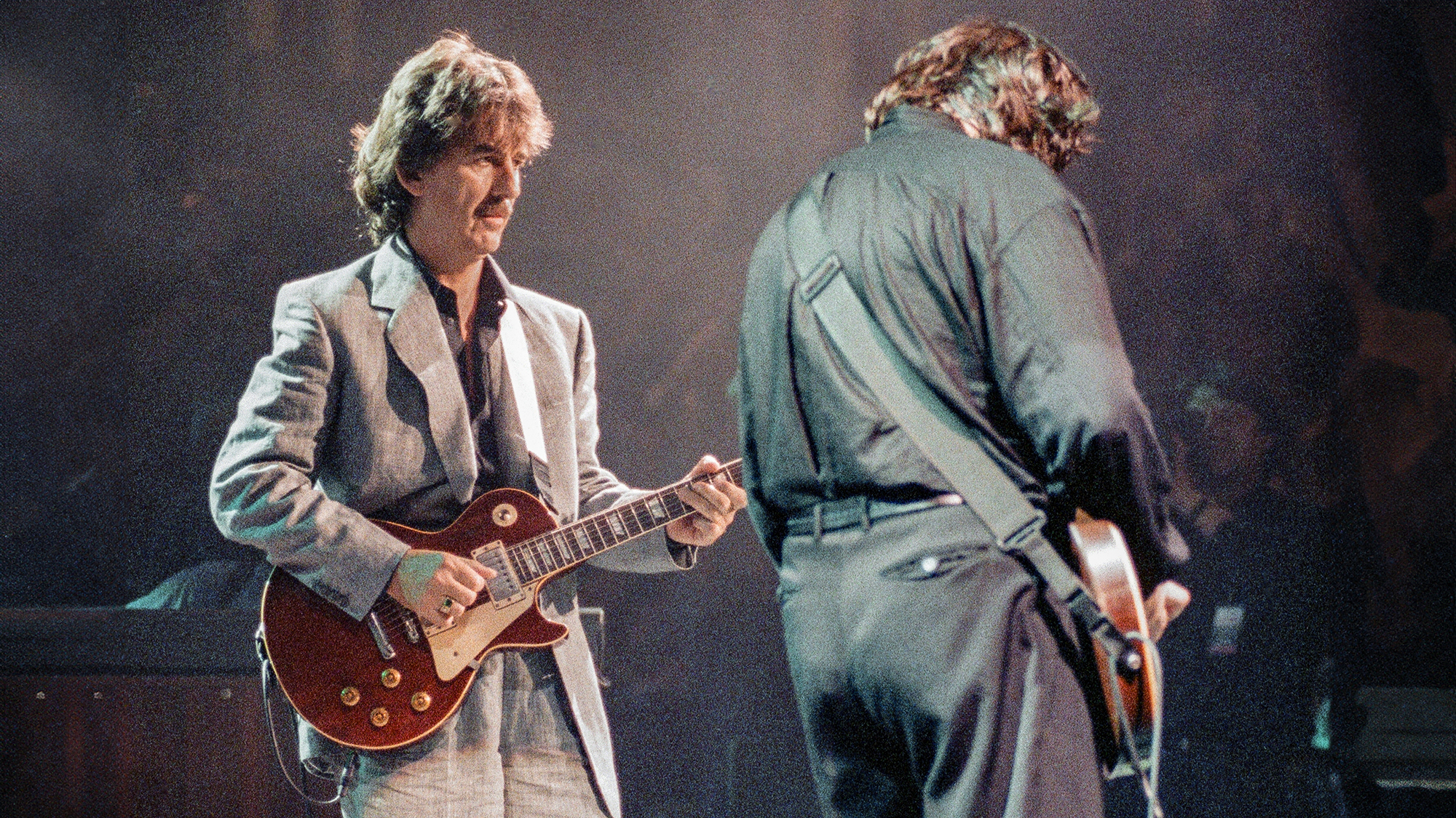 George Harrison wowed fans by turning up unannounced to play with close friend Gary Moore. 6th October 1992; Gary Moore concert at the Royal Albert Hall.