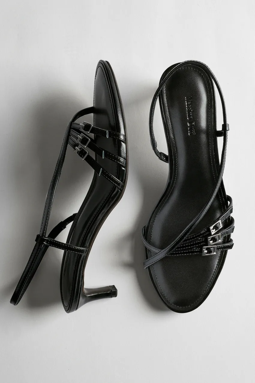 Massimo Dutti, Leather Heeled Sandals With Buckles