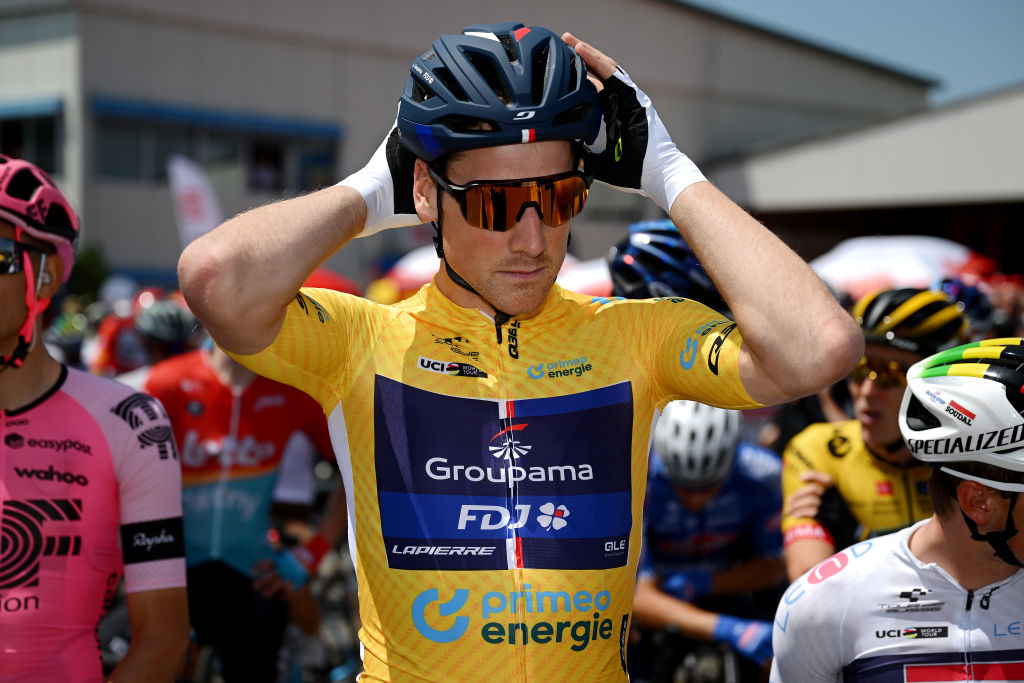 TAFERS SWITZERLAND JUNE 13 Stefan Kng of Switzerland and Team GroupamaFDJ Yellow leader jersey prior to the 86th Tour de Suisse 2023 Stage 3 a 1438km stage from Tafers to VillarssurOllon 1256m UCIWT on June 13 2023 in Tafers Switzerland Photo by Dario BelingheriGetty Images