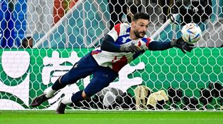 France goalkeeper Hugo Lloris warms up for the World Cup last-16 meeting with Poland at the 2022 World Cup in Qatar.