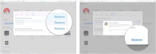 Click on a backup to restore, then click restore