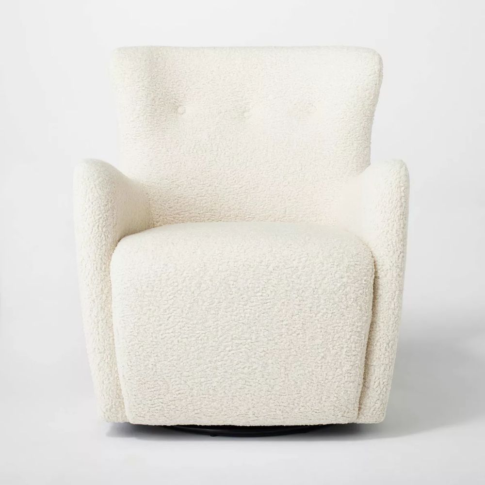 Kessler Swivel Accent Chair Cream Faux Shearling