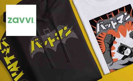 Zavvi logo placed over an image of batman merch