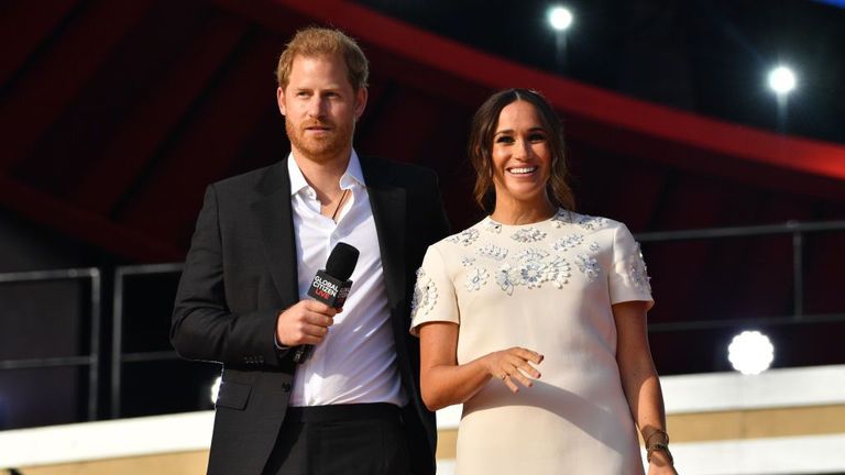 new york, ny september 25 prince harry and meghan markle at global citizen live on september 25, 2021 in new york city photo by ndzstar maxgc images