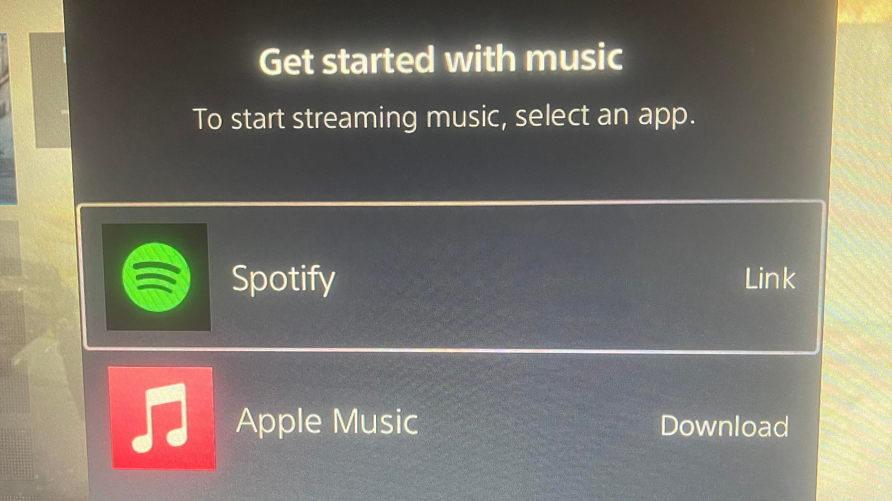 Apple Music option on PS5