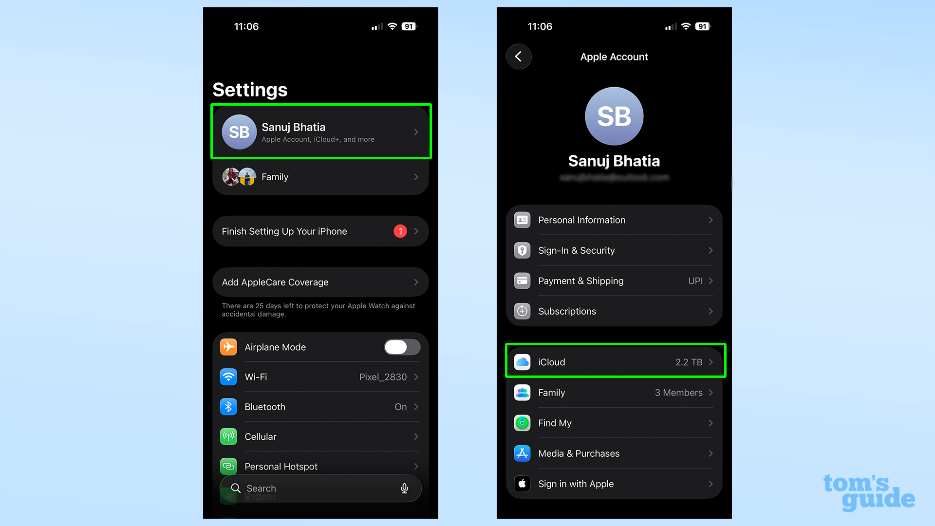 Opening iCloud settings in main Settings app