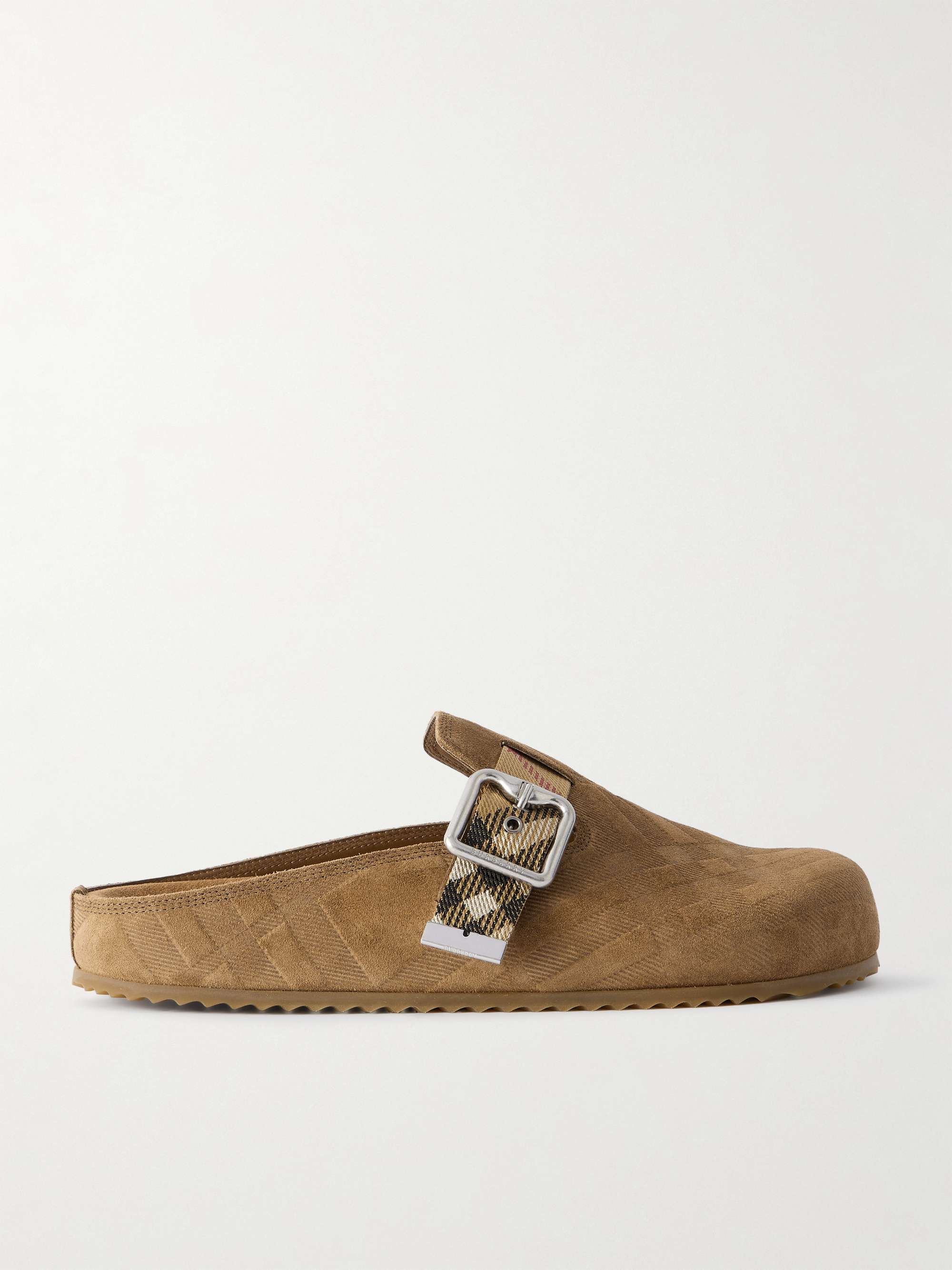 Urchin Canvas-Jacquard Trimmed Textured-Suede Clogs