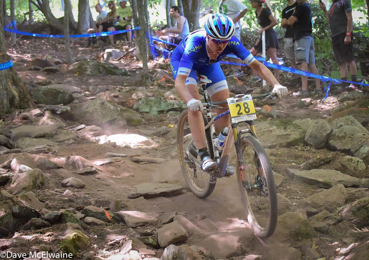 Georgia Gould (Luna Pro Team) showing the effects of dust on the course