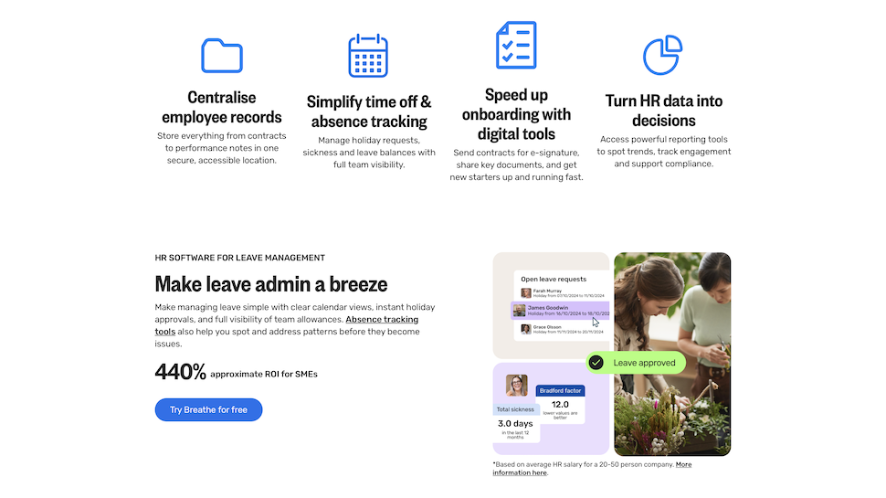 Breathe HR website screenshot