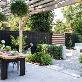 garden area with pergola and dining table