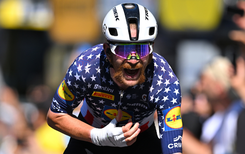 Quinn Simmons of United States and Team Lidl - Trek crosses the finish line as second place winner during the 113th Tour de France 2026, Stage 4 a 181.9km stage