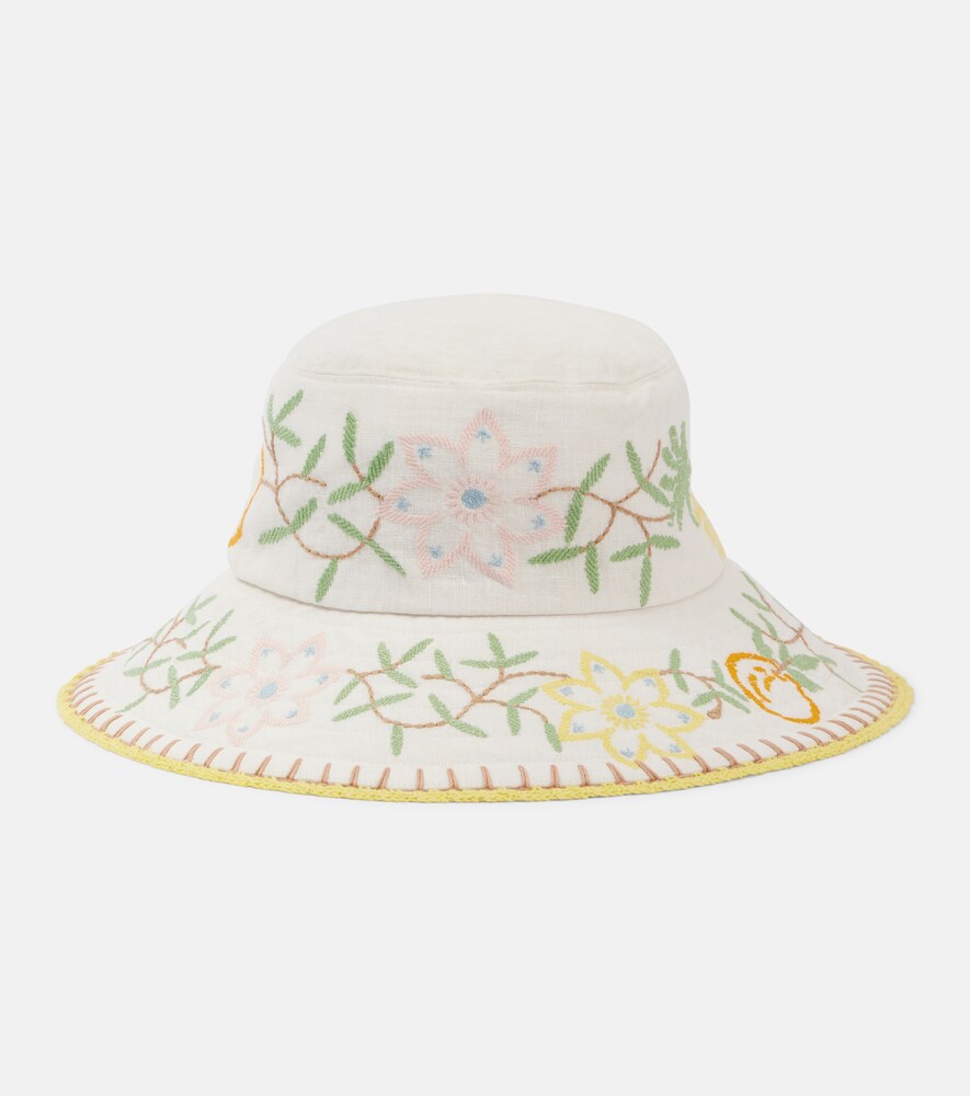 Olivia Embroidered Linen Bucket Hat