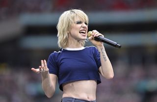 Hayley Williams of Paramore performs onstage during "Taylor Swift | The Eras Tour" at Wembley Stadium.