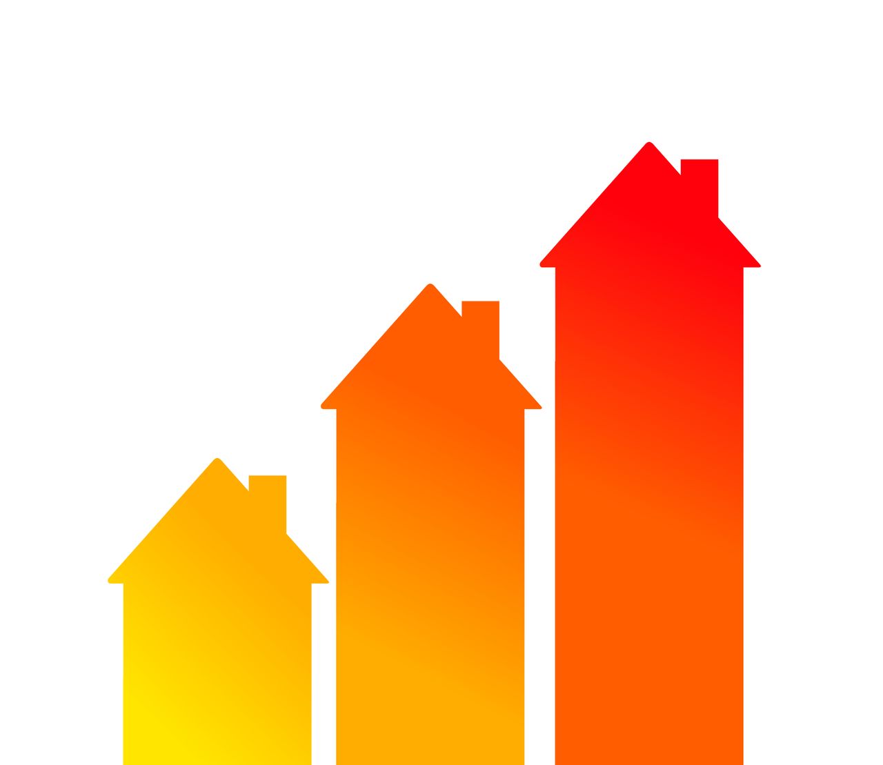 Graph with houses ascending indicating rising mortgage rates. 