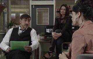 Carla watches intently as Peter interviews Carina