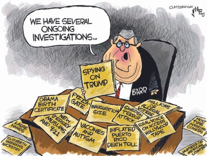 Political Cartoon U.S. William Barr special investigations