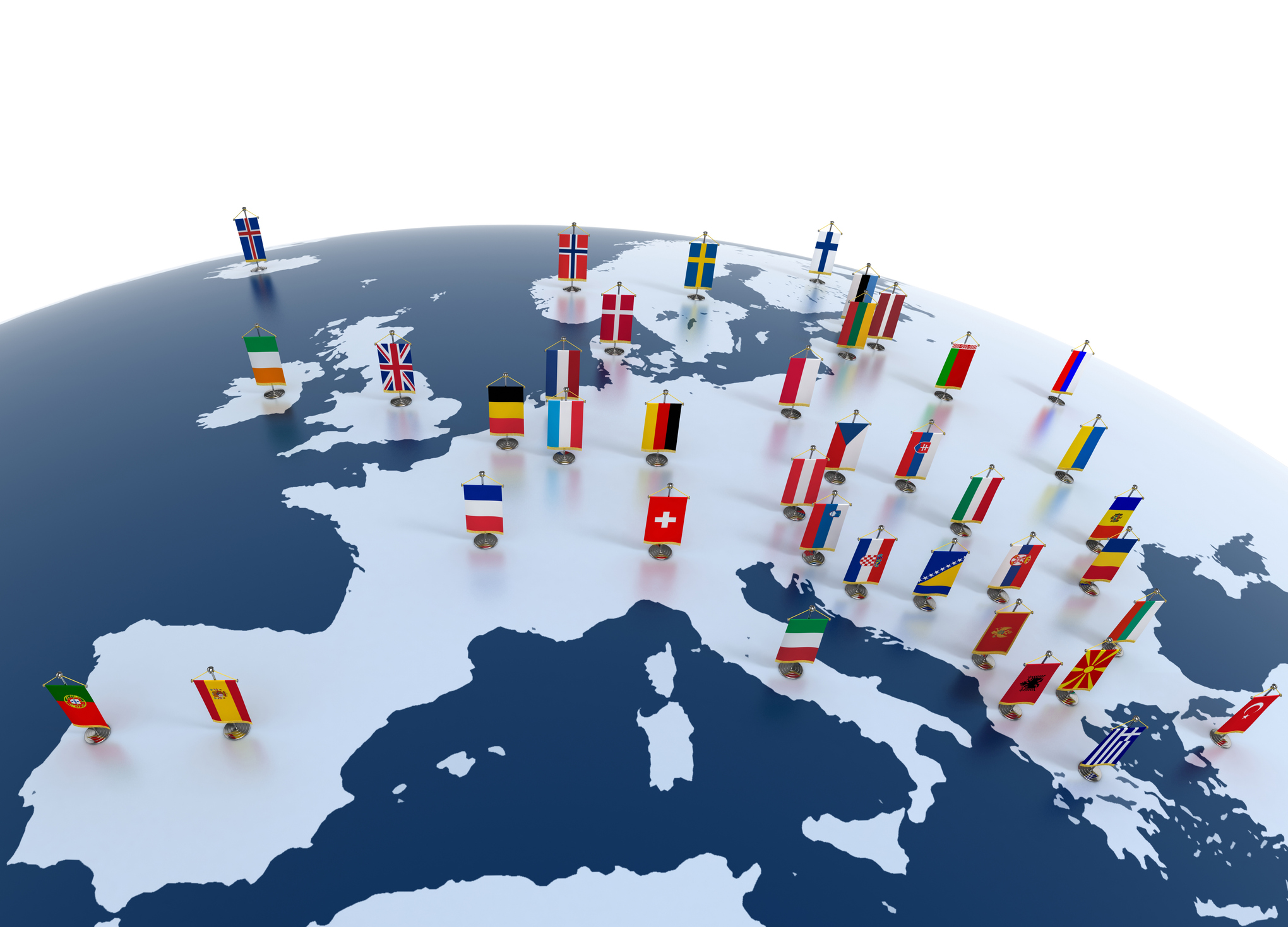 Europe marked with flags, European funds concept
