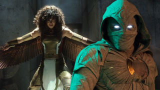 May Calamawy and Oscar Isaac as Scarlet Scarab and Moon Knight