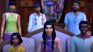 A family look excited in The Sims 4