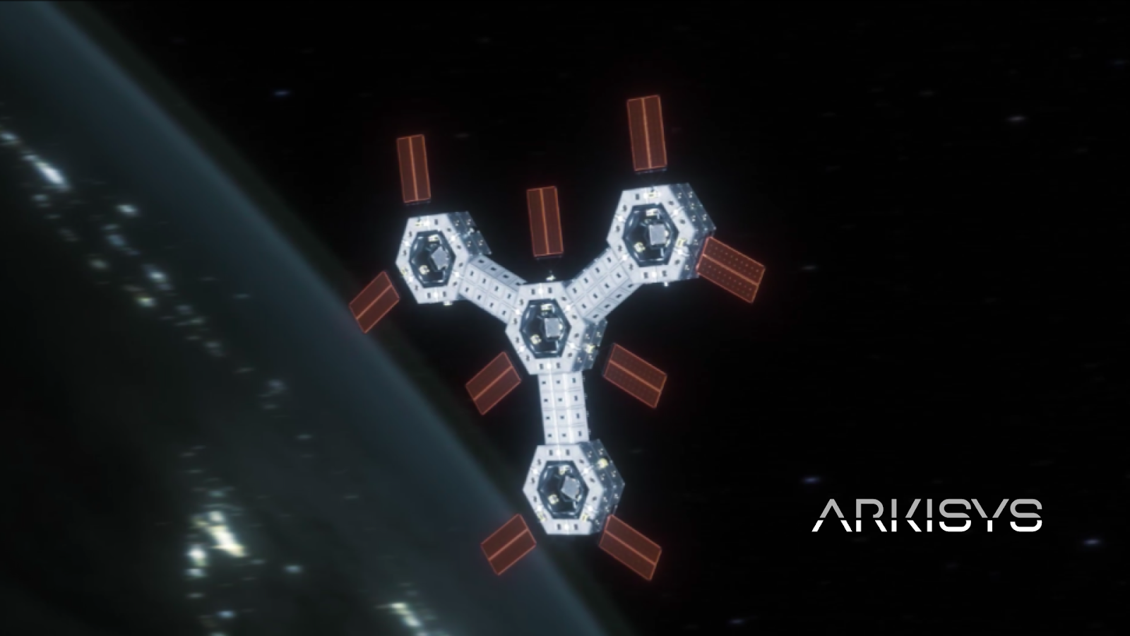 a Y-shaped spacecraft in orbit above earth