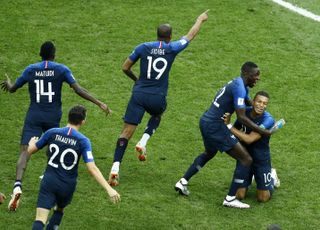 France players celebrate their 2018 World Cup final win over Croatia in July 2018.