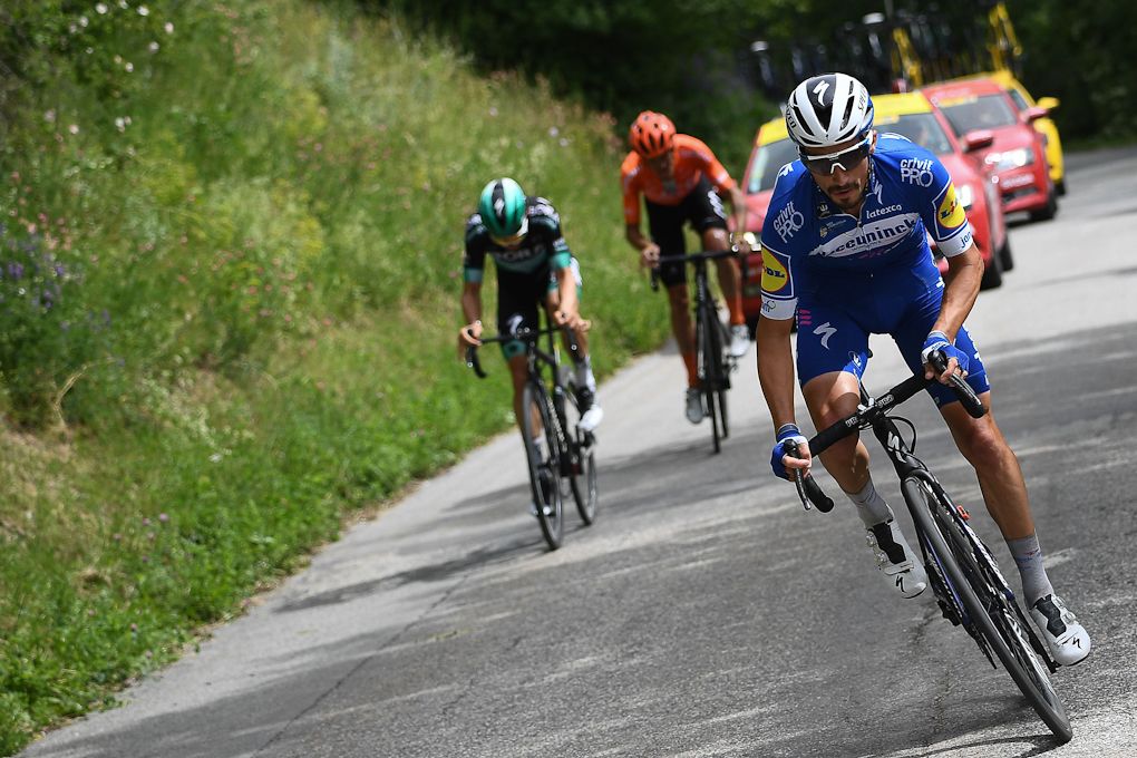Julian Alaphilippe attacks the breakaway during stage 6 at Criterium du Dauphine