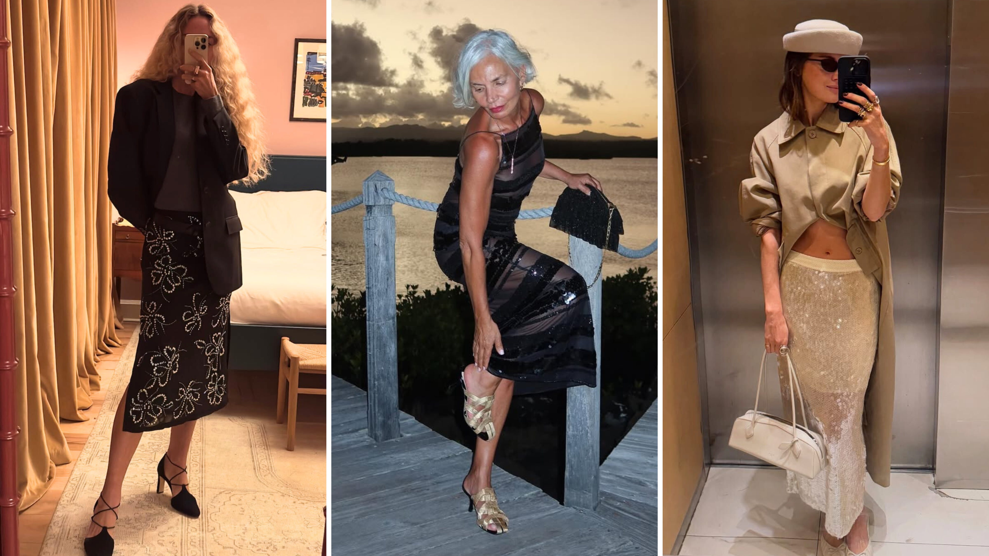 3 chic women wear sequins