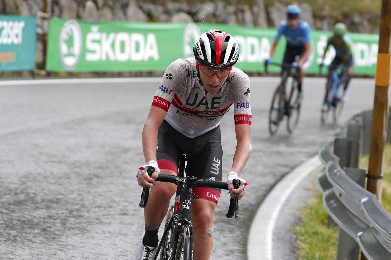 Tadej Pogacar attacking on the final climb