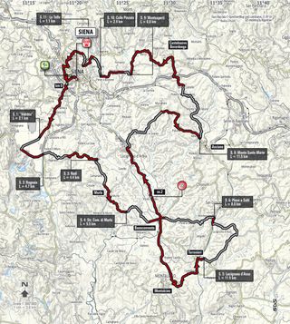 The route of the 2017 Strade Bianche.