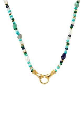 Harris Reed in Good Hands Beaded Gemstone Necklace | 18k Gold Plated/turquoise, Lapis & Pearl