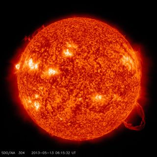 SDO 304 Angstrom Image of Prominence Eruption on the Same Day as the X1.7-Class Solar Flare
