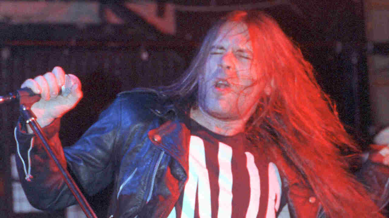Bruce Dickinson posing for a photograph in 1994