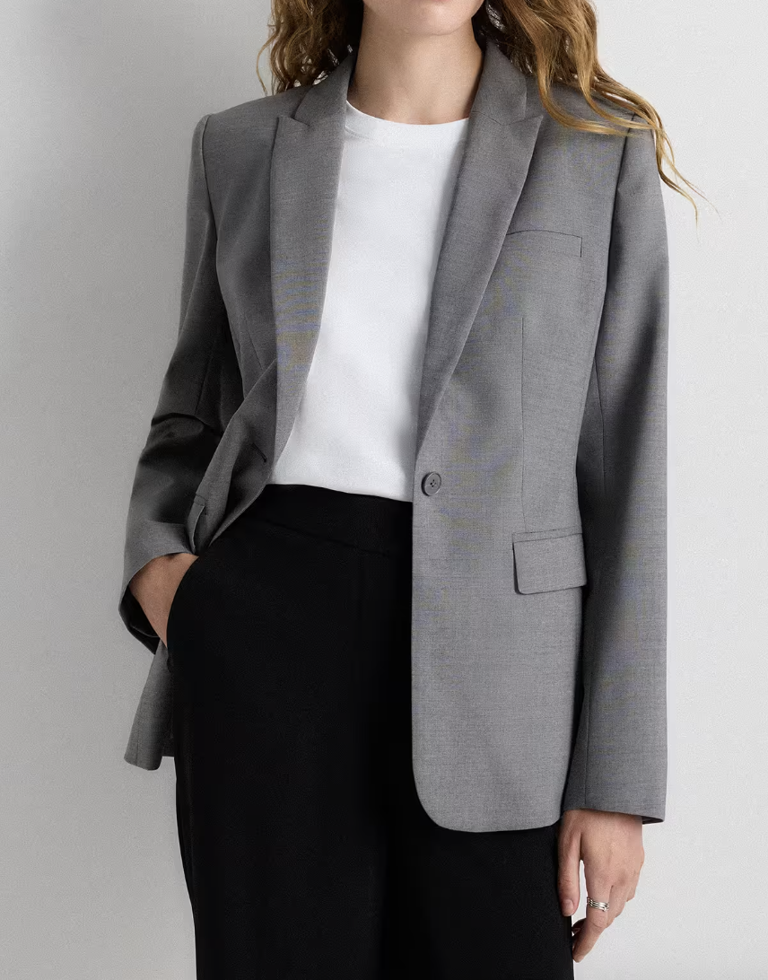 Quince, Italian Wool Long Blazer in Grey Melange