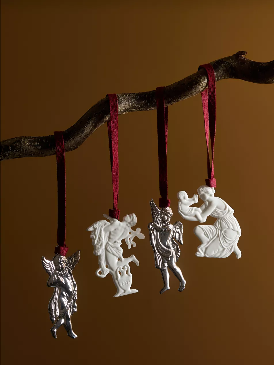 Festive Ophaniel Silver-Coated Ceramic Christmas Ornament