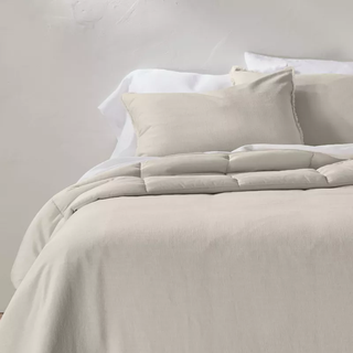 heavyweight linen blend comforter set styled on bed