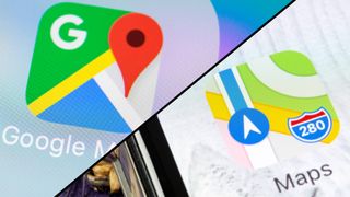 Die Icons von Apple Maps und Google Maps stehen sich gegenüber