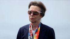 Princess Anne wears sunglasses as she attends the Rowing Women's Quadruple Sculls medal ceremony on day five of the Olympic Games Paris 2024 