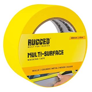 Rugged Multi-Surface Premium Masking Tape - Painters Tape, Indoor & Outdoor. for Walls Ceilings Metal Wood and Glass. Yellow (48mm X 41.1m)