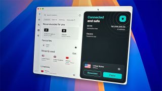 Close up image of Surfshark's Dausos protocol connected on Mac