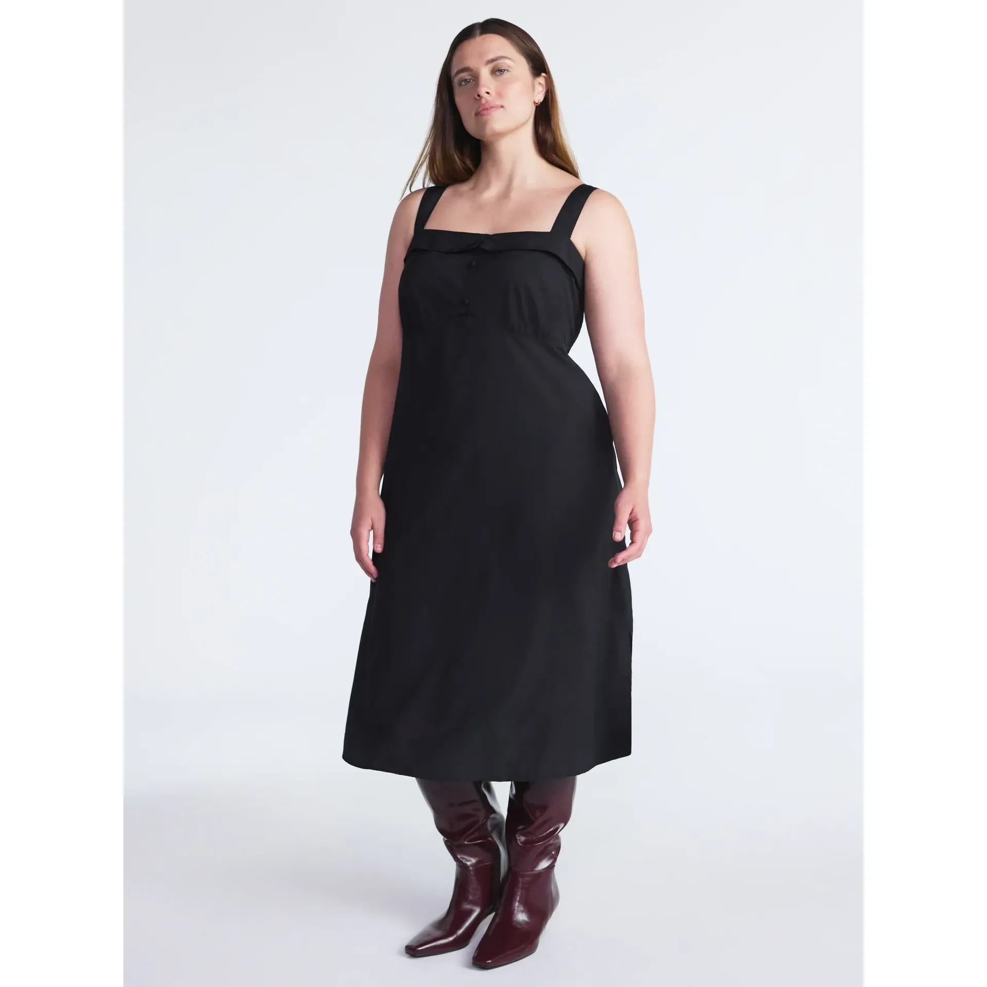 Scoop, Scoop Women’s and Women’s Plus Foldover Square Neck Midi Dress, Sizes Xs-4x